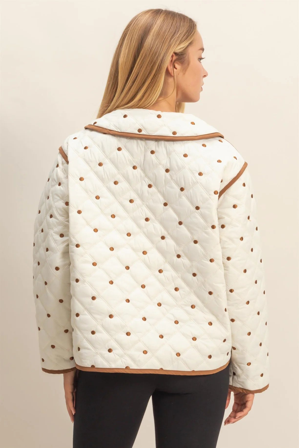 HF26A086 Polkadot Quilted Front Tie Jacket