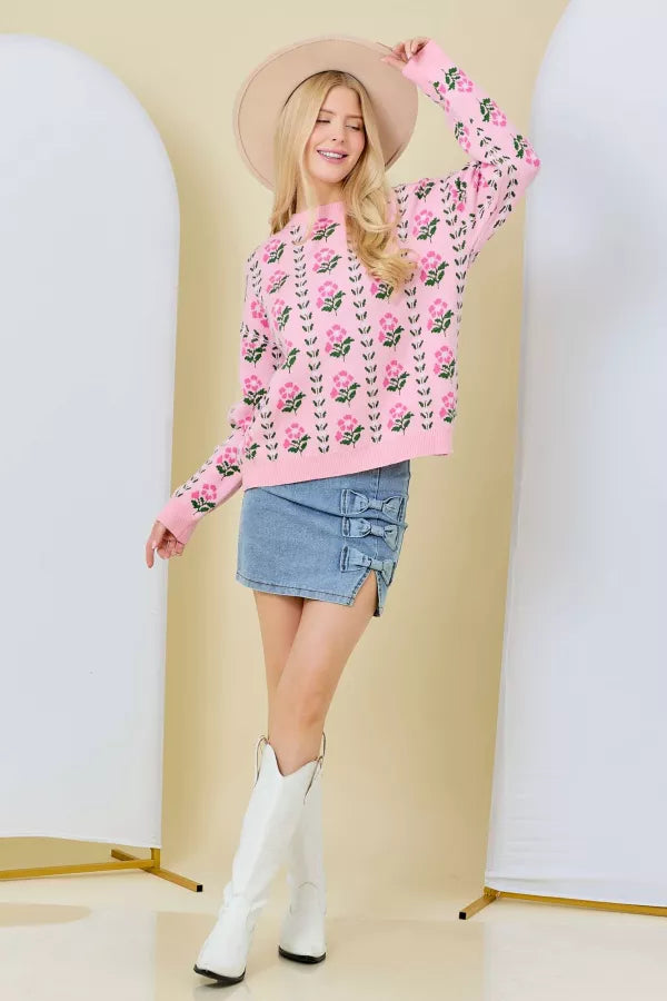 CL20865 Floral Border Jacquard Sweater
