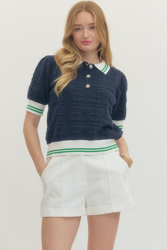 T29133 Textured Diamond Knit Top