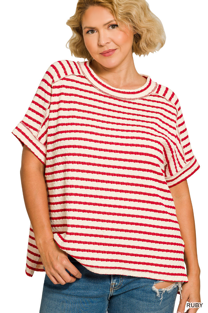 CTL-8615X5 Curvy Striped Hi-Low Tee