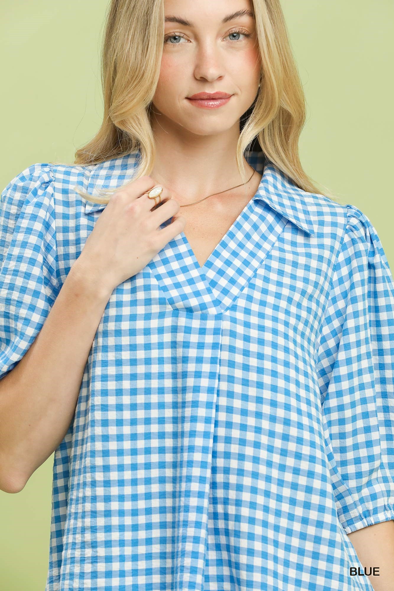 C6390 Gingham Collared Blouse