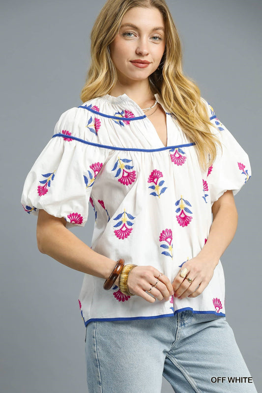 K0255 Meadow Bloom Embroidered Top