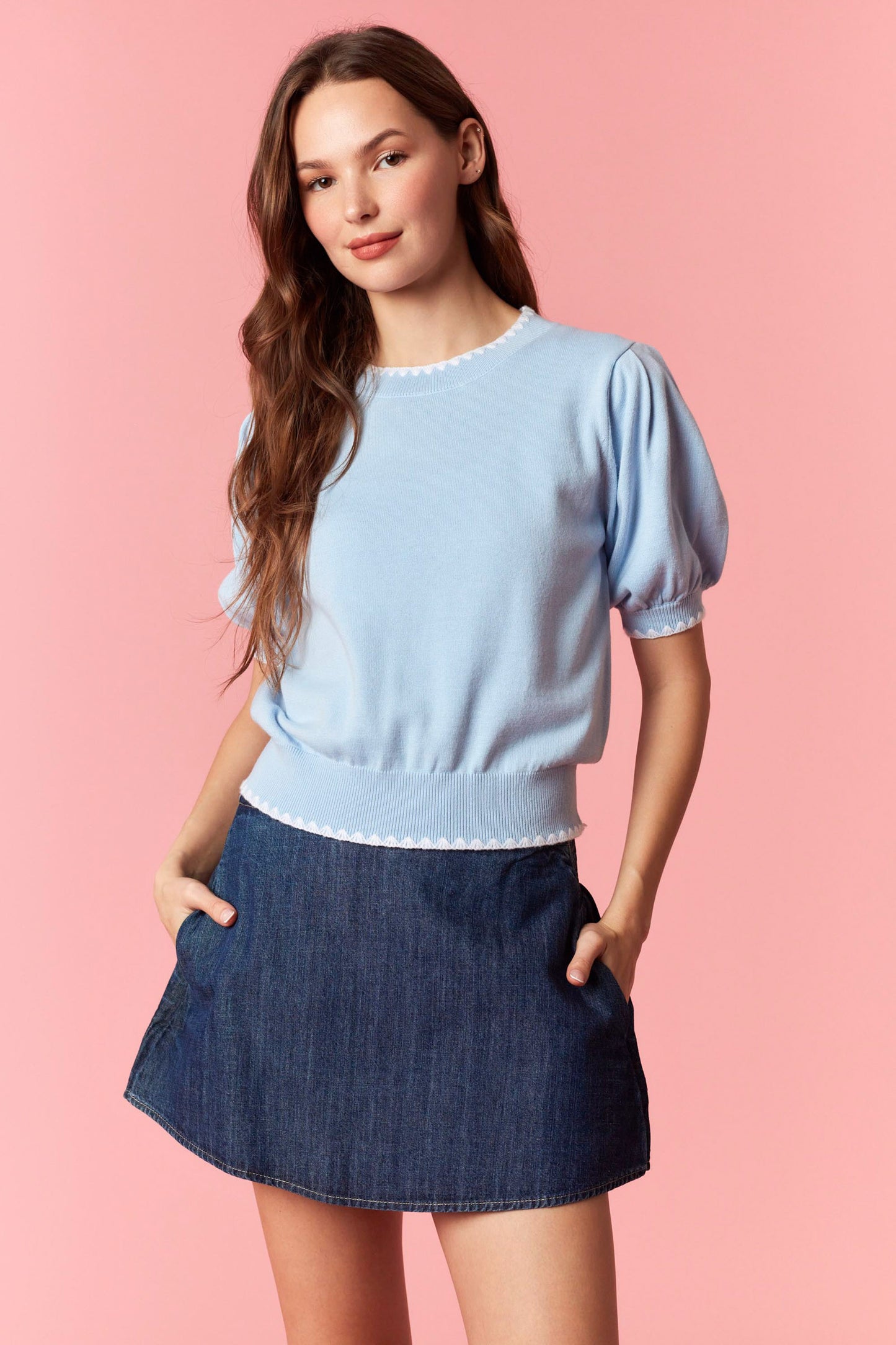 IKT39718-04 Bubble Sleeve Sweater Top