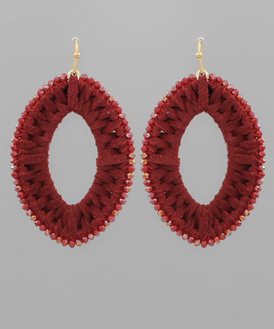 EP48843 Bead Glass and Wrapped Raffia Oval Earrings