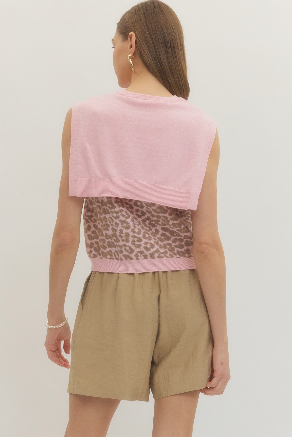 T30744 Sleeveless Leopard Top with Scarf Detail