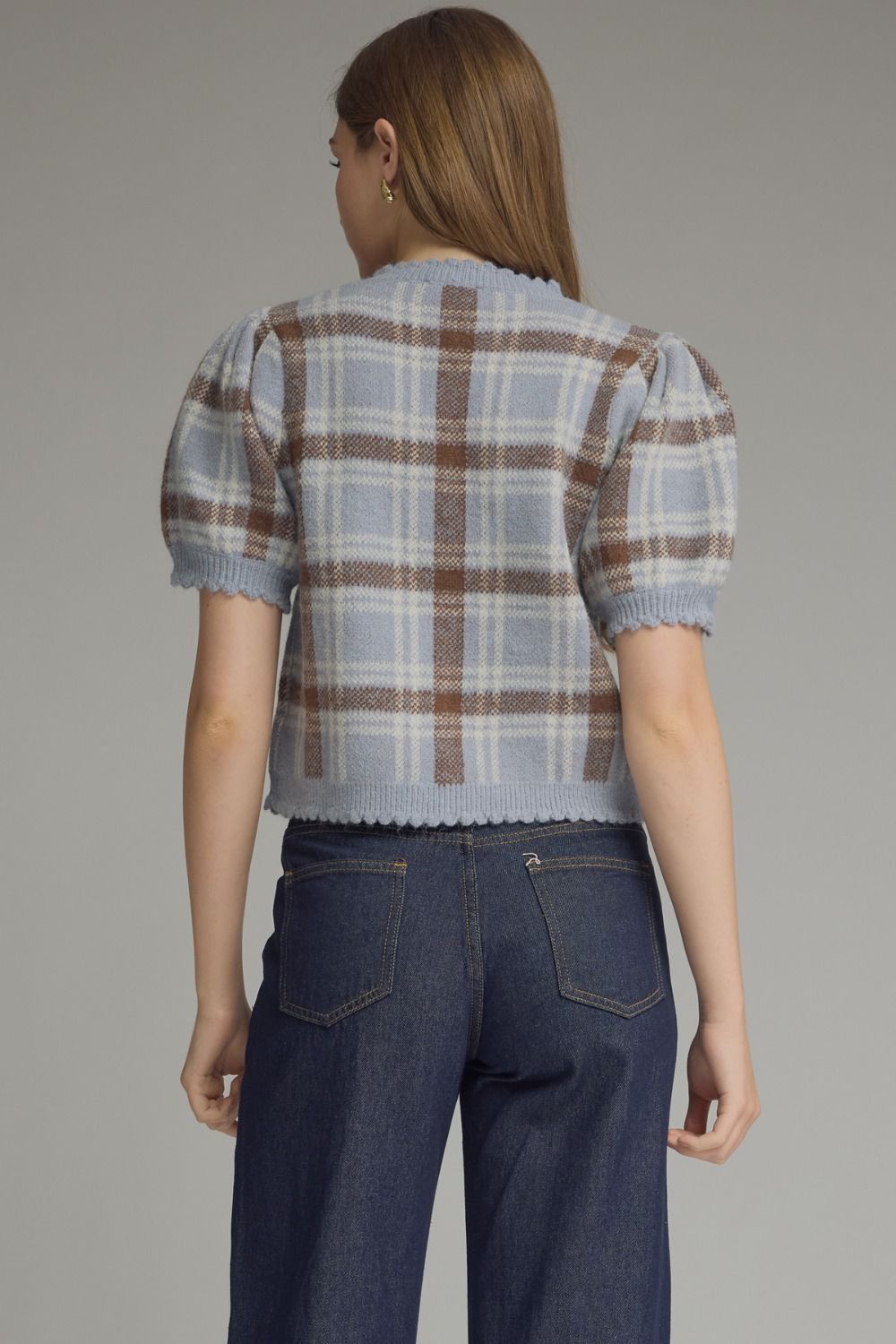 T32127 Plaid Sweater Top