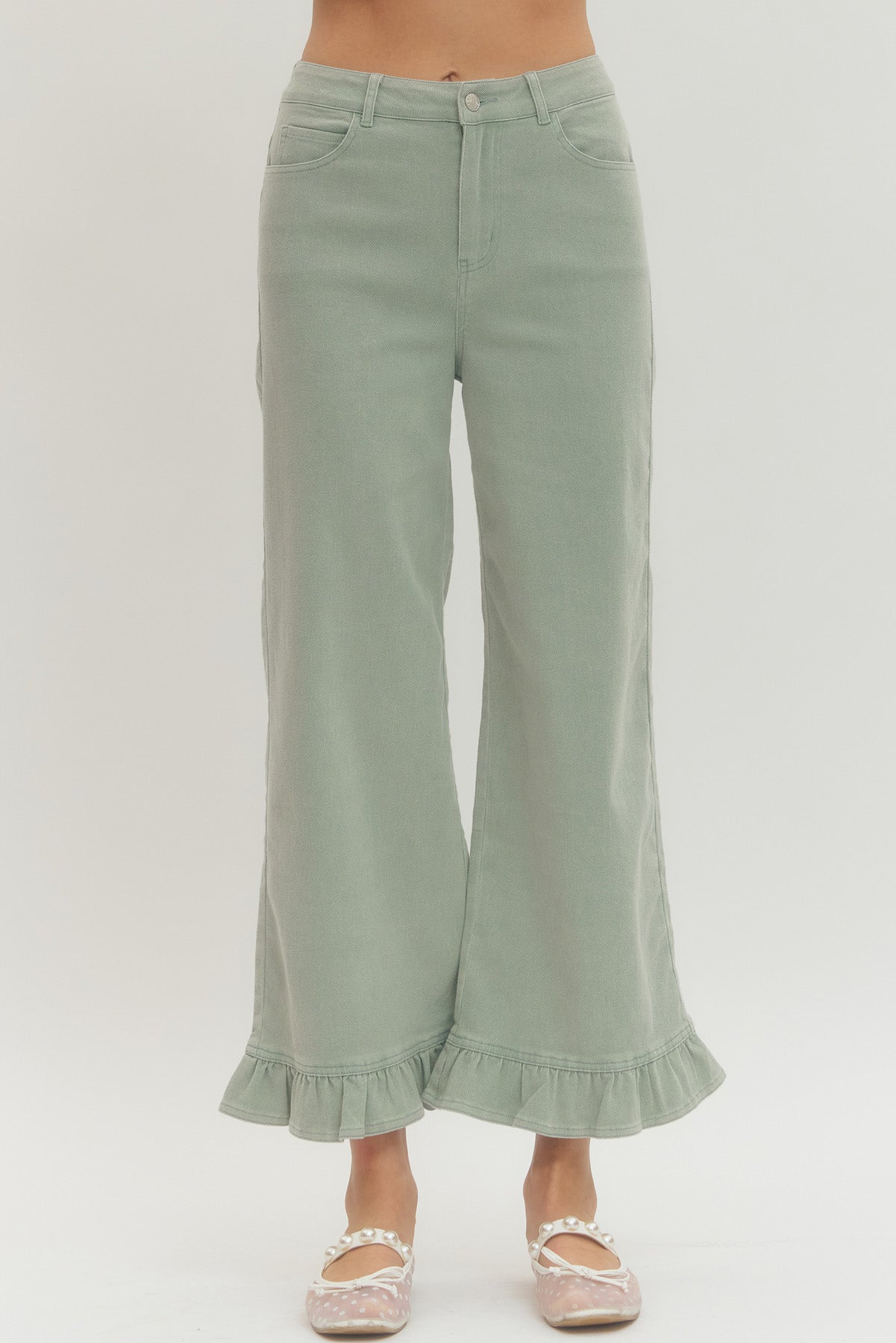 P28830 Ruffle Hem Wide Leg Pants