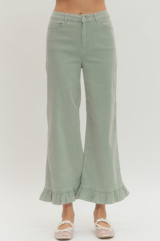 P28830 Ruffle Hem Wide Leg Pants