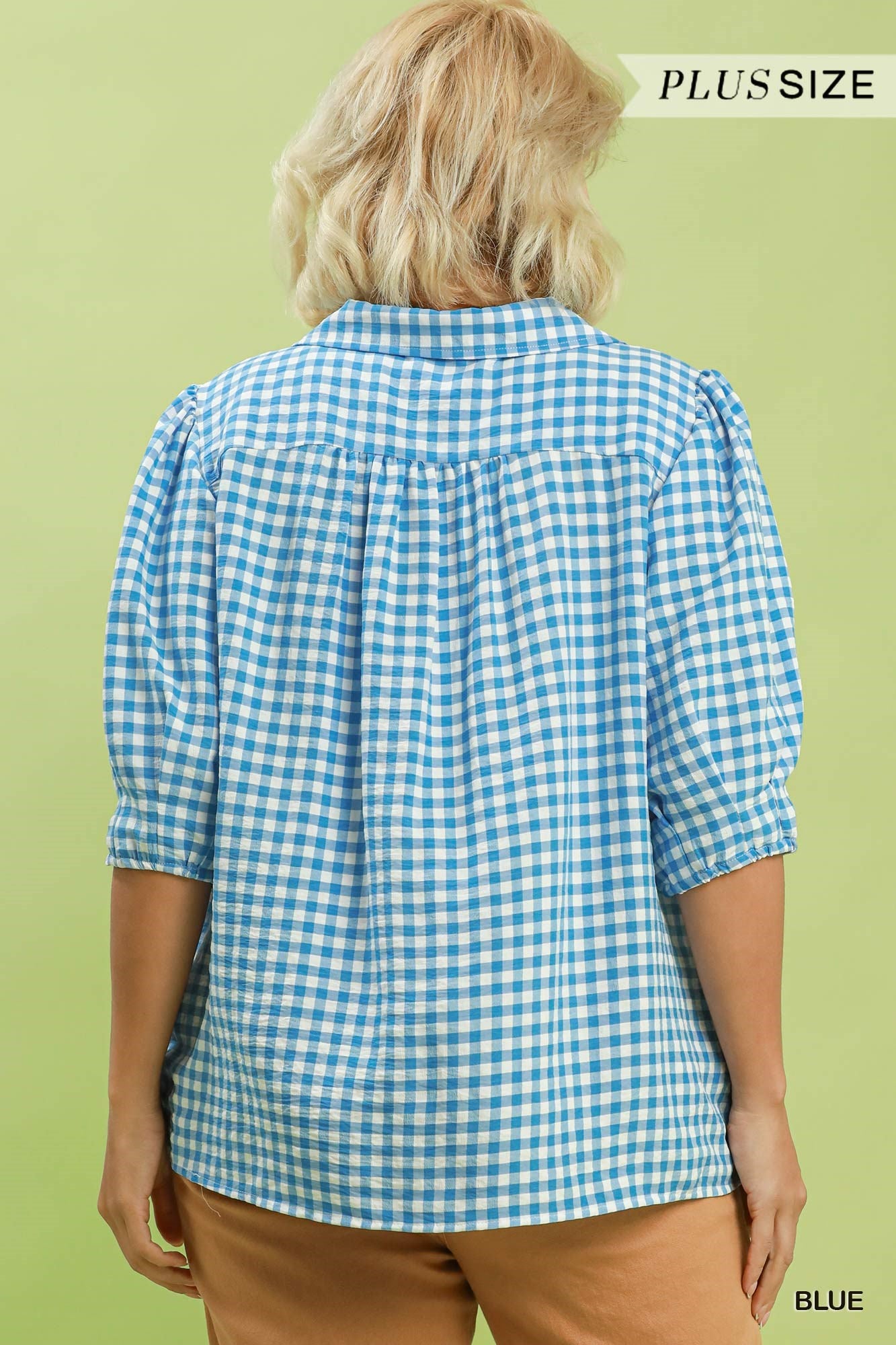 WC6390 Curvy Gingham Collared Blouse