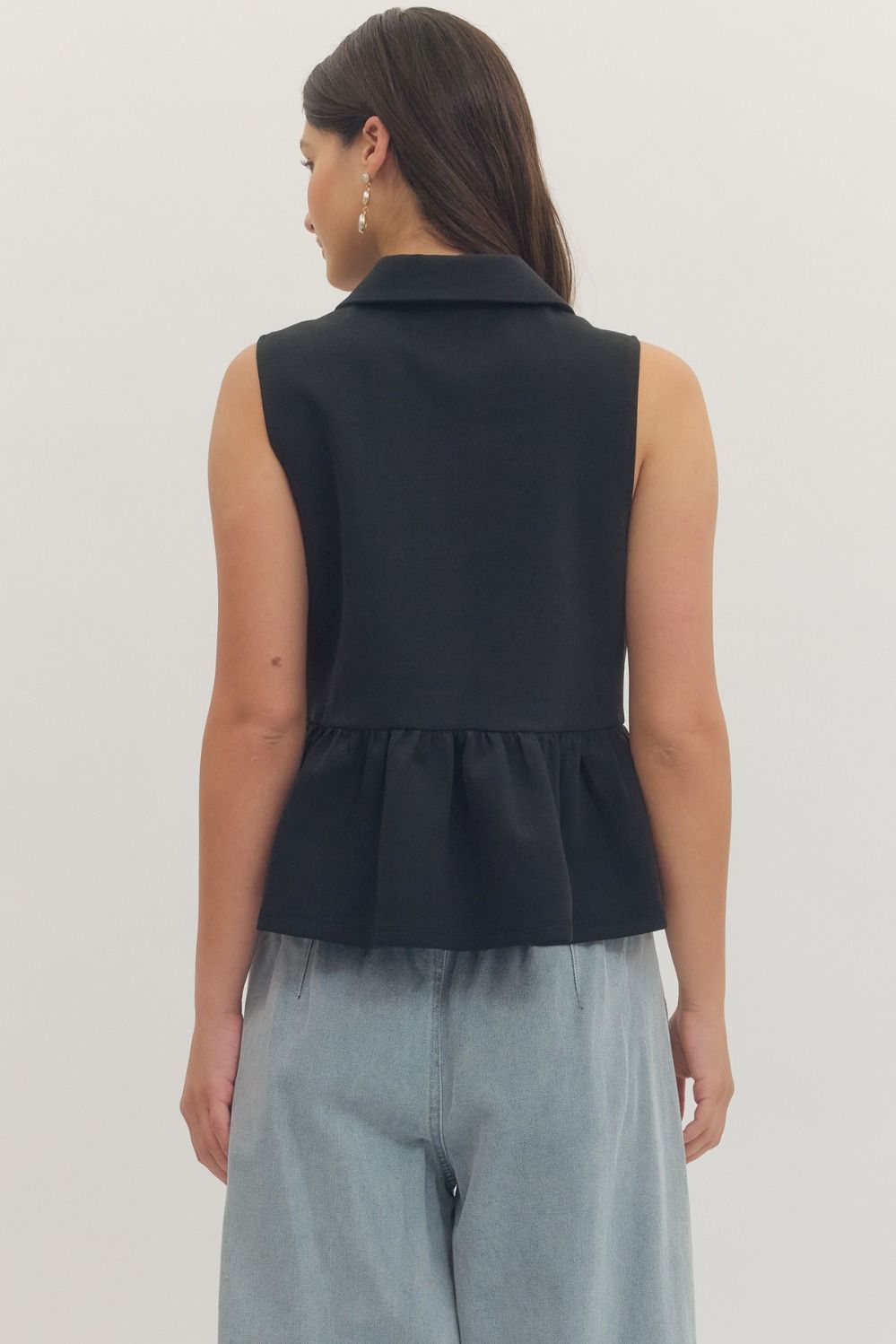 T30057 Solid Sleeveless Peplum Top