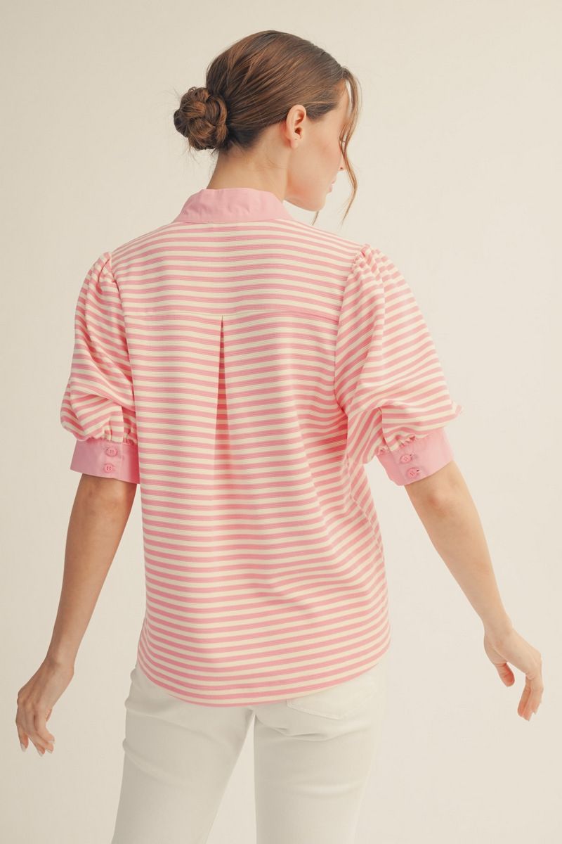 B13435-1-PLUS Curvy Stripe and Solid Contrast Top