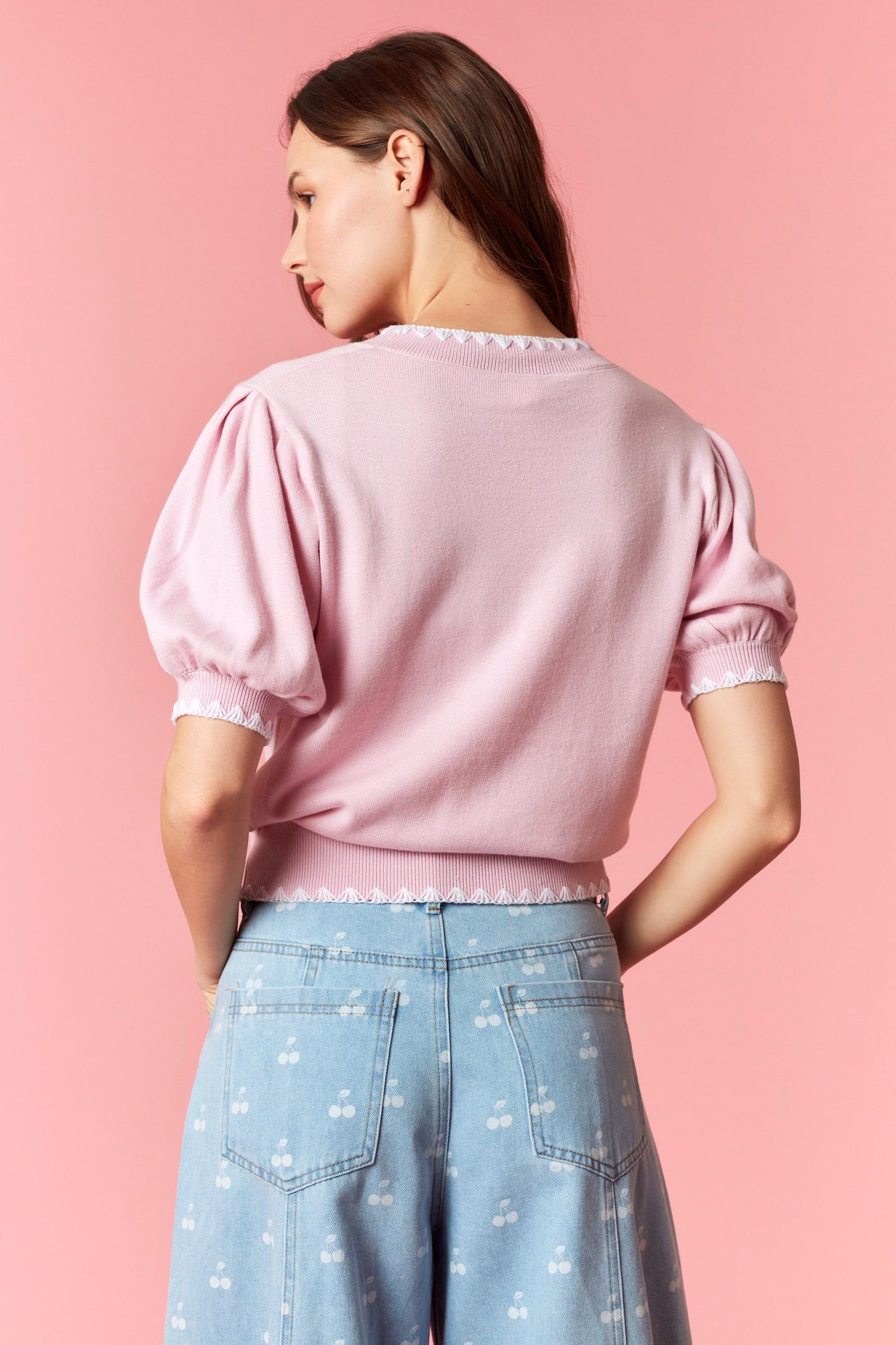 IKT39718-04 Bubble Sleeve Sweater Top