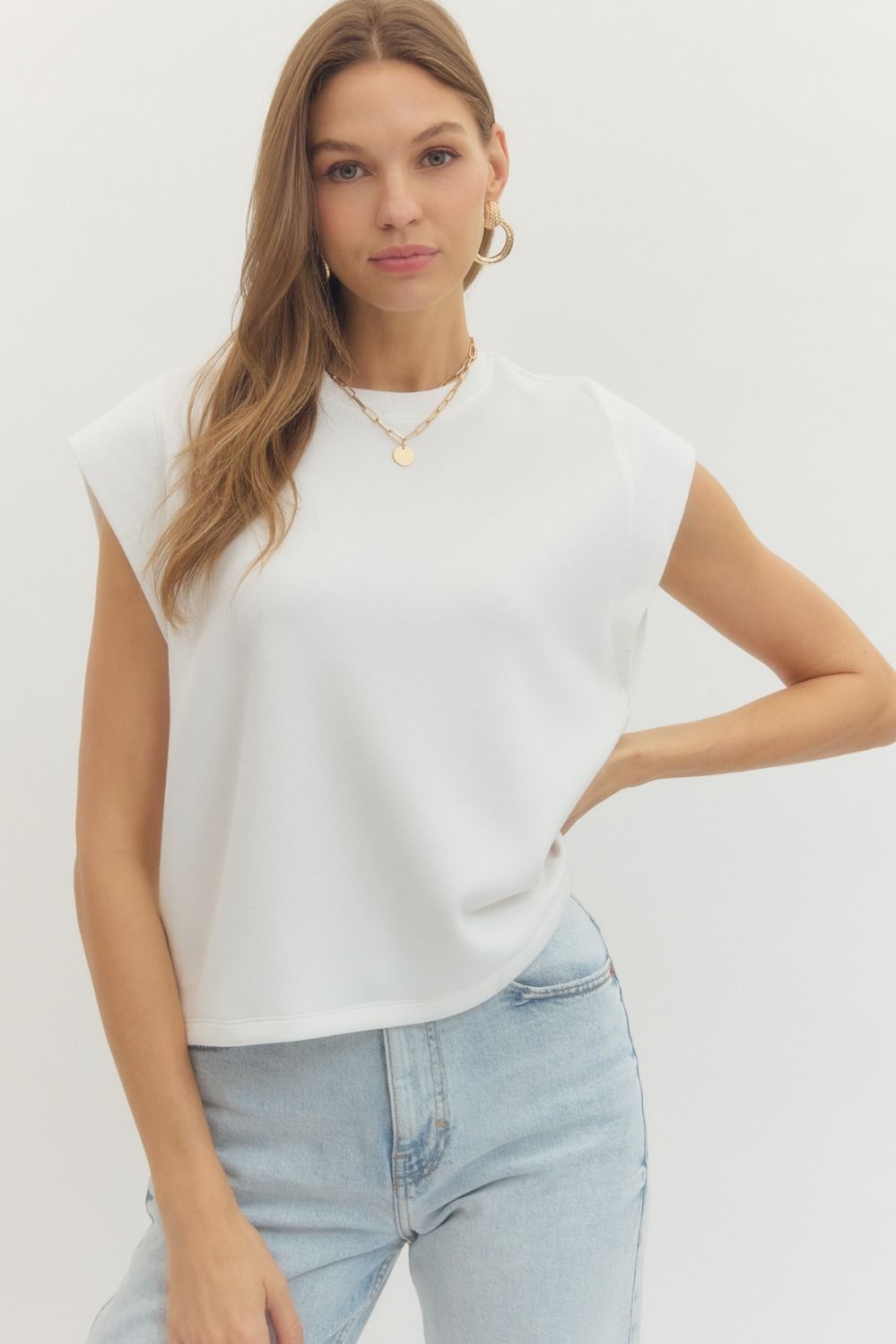 T28380 Solid Cap Sleeve Top