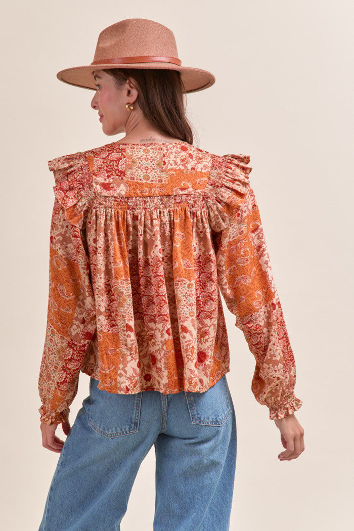 MTP4350 Patchwork Printed Blouse