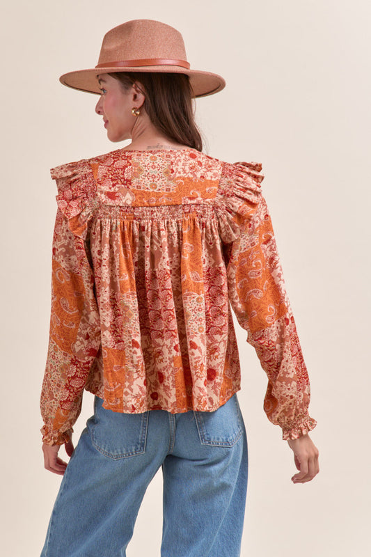 MTP4350 Patchwork Printed Blouse