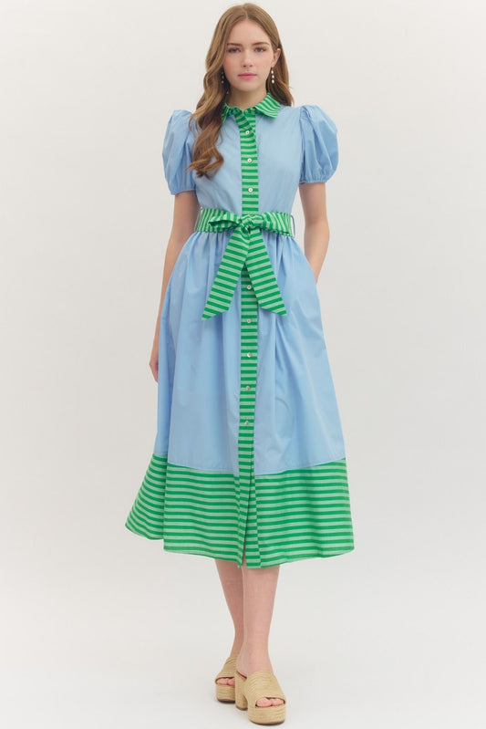 D31052 Solid and Stripe Midi Dress