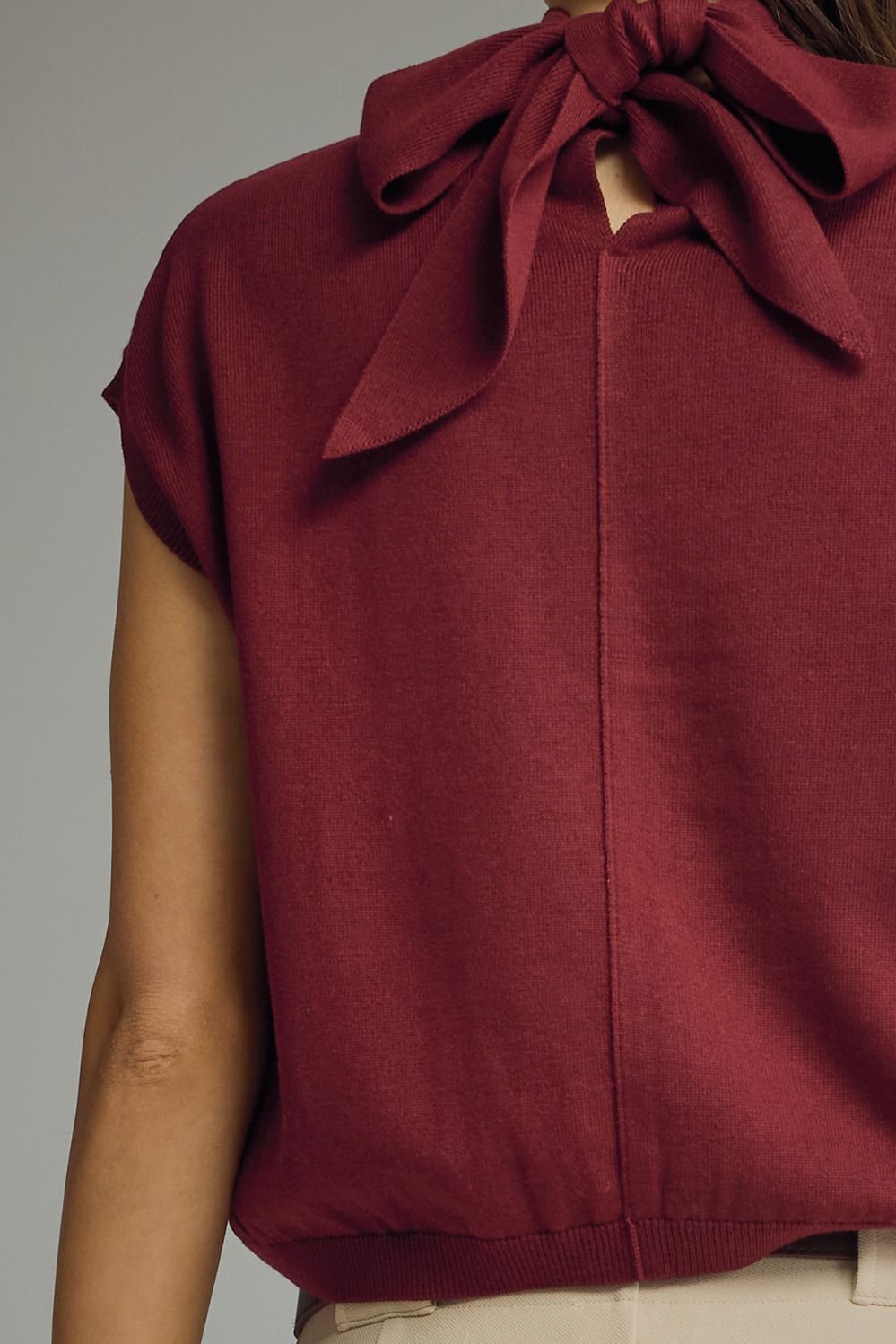 T32324 Scarf Tie Detail Mock Neck Top