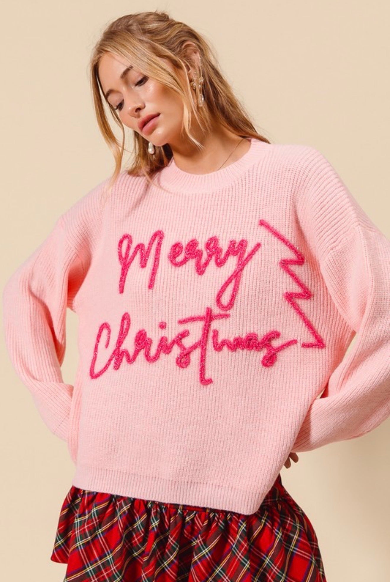 ST1779-04 Merry Christmas Tinsel Lettering Sweater