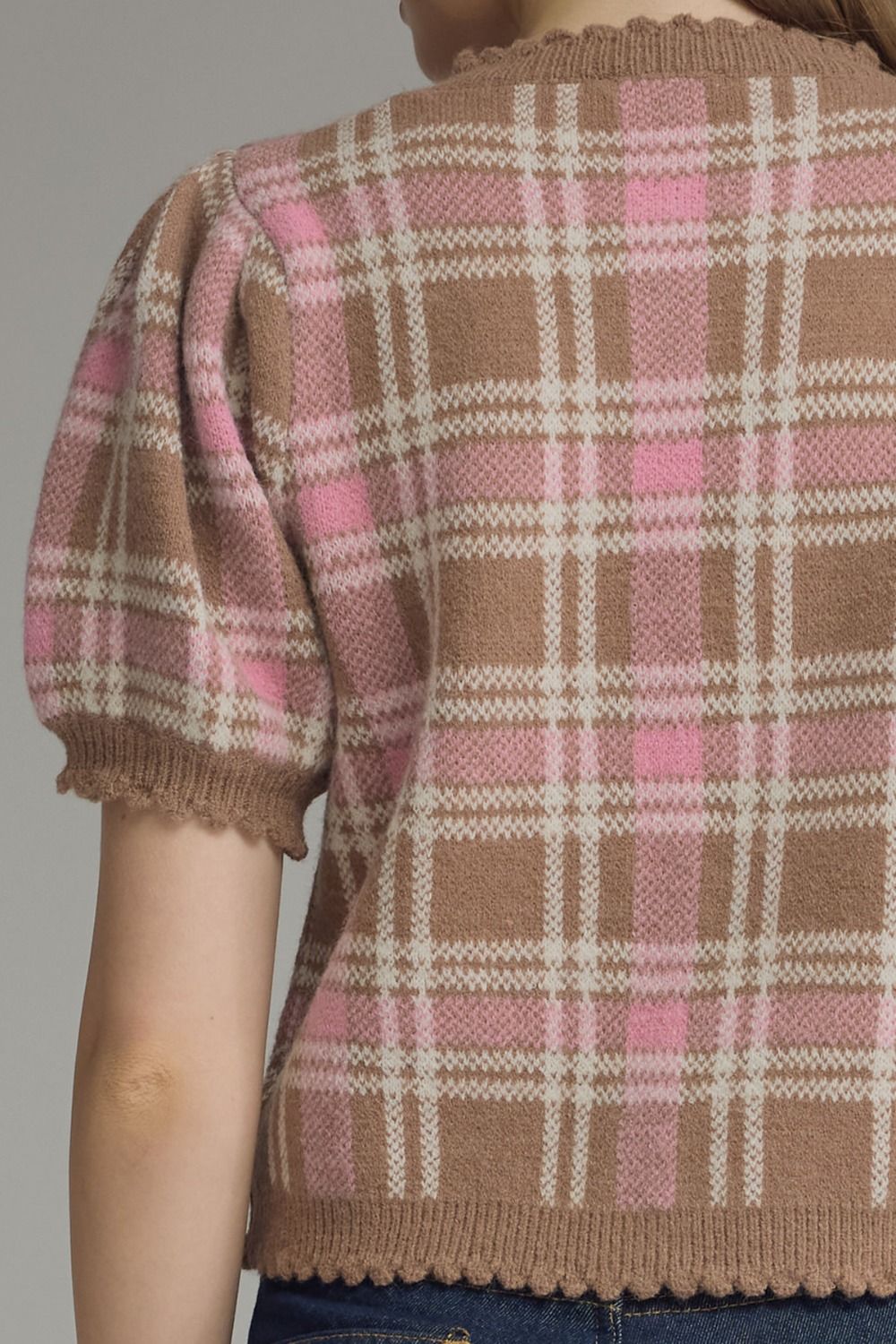 T32127 Plaid Sweater Top