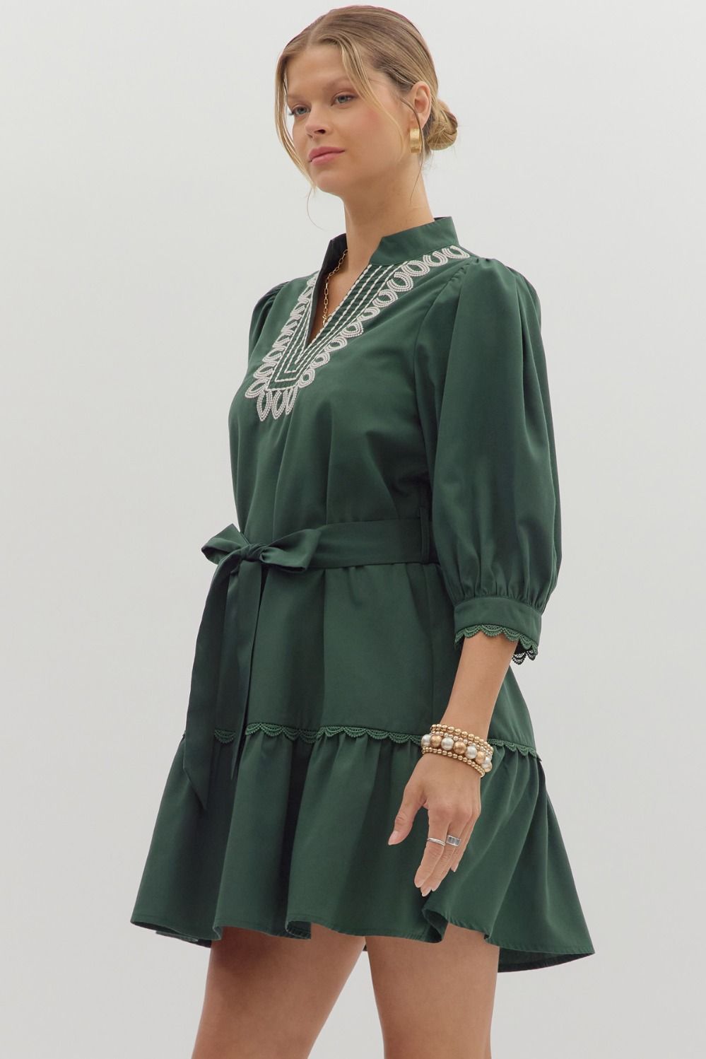 D27990 Solid 3/4 Sleeve Mini Dress