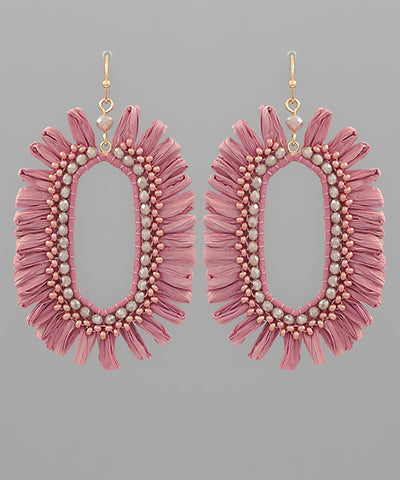 EP48273 Hexagon Shape Raffia Earrings