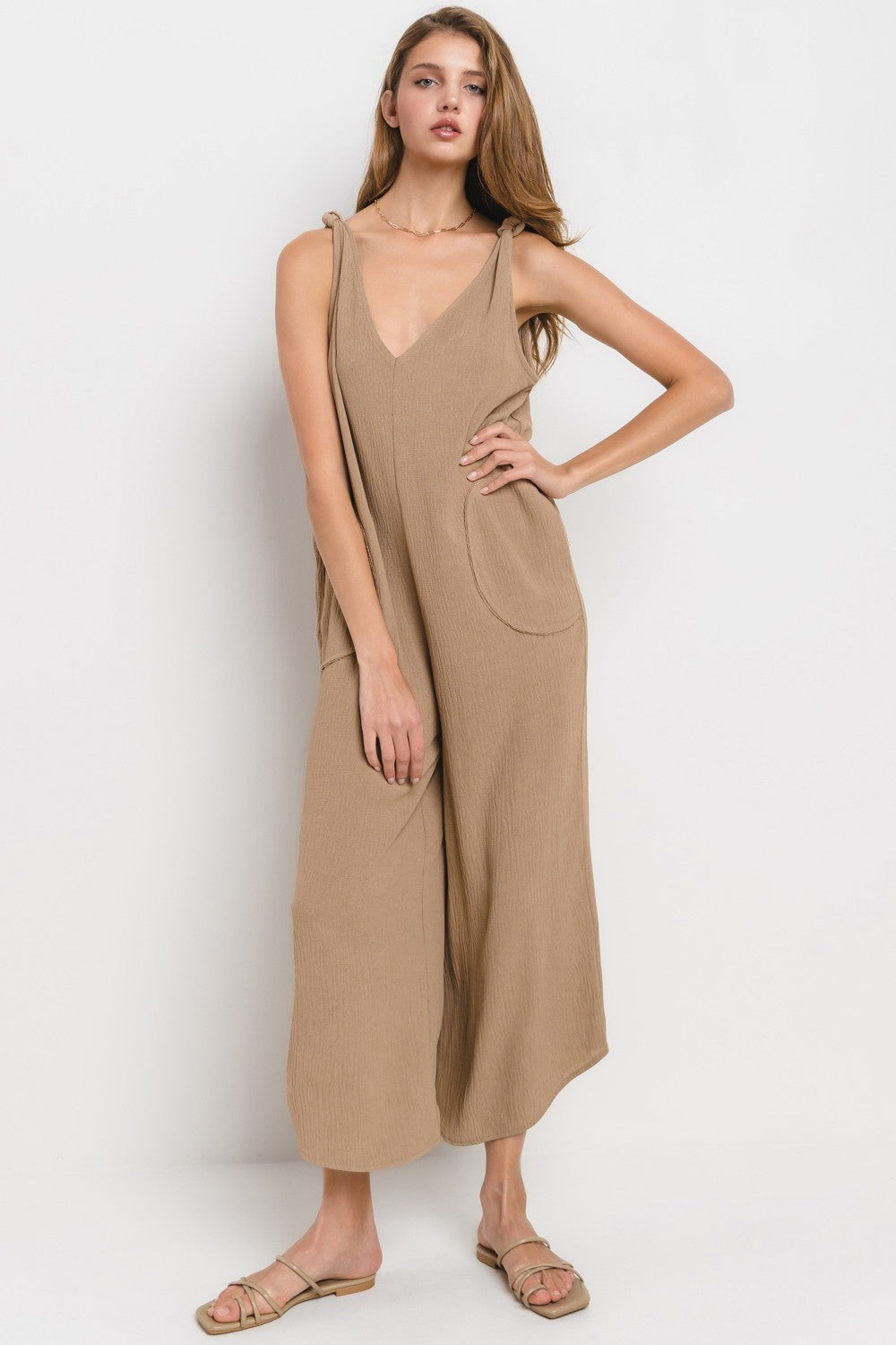 BEU62052SA Solid V-Neck Jumpsuit