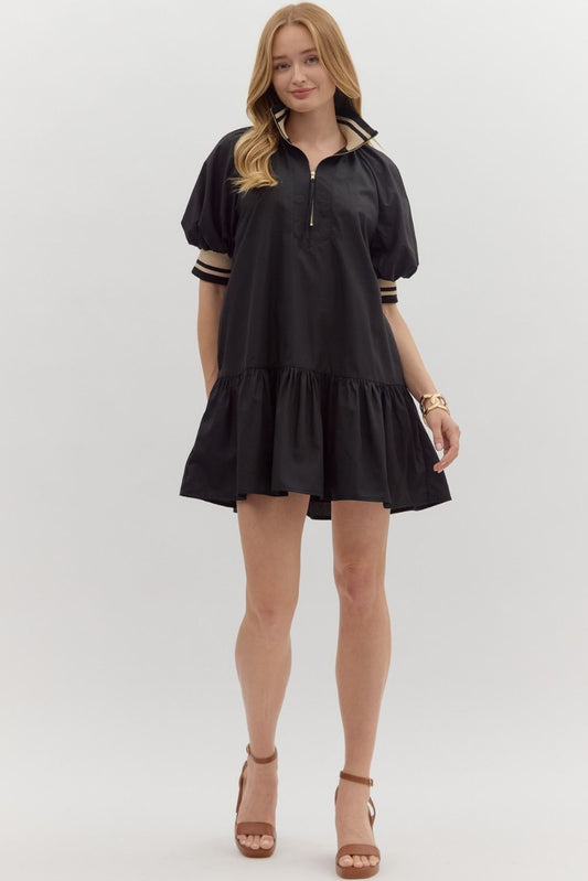 D27625 Solid Puff Sleeve Mini Dress