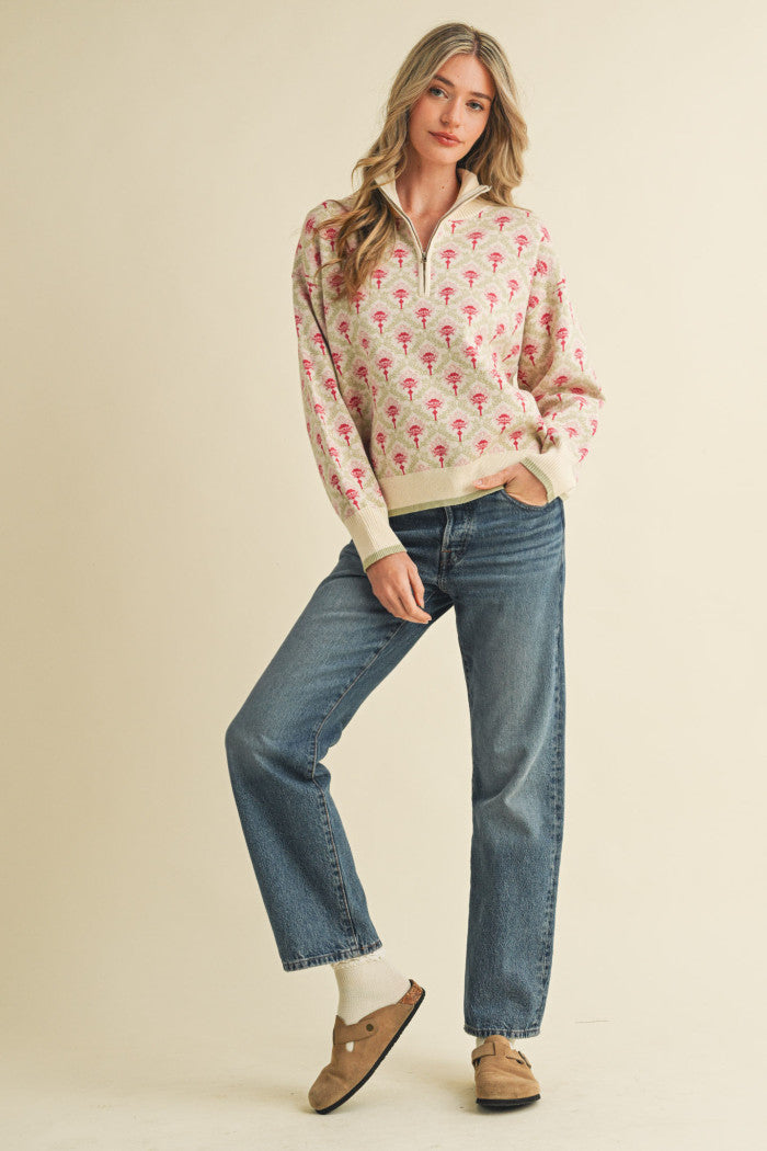 MSW10829 Floral Half Zip Pullover