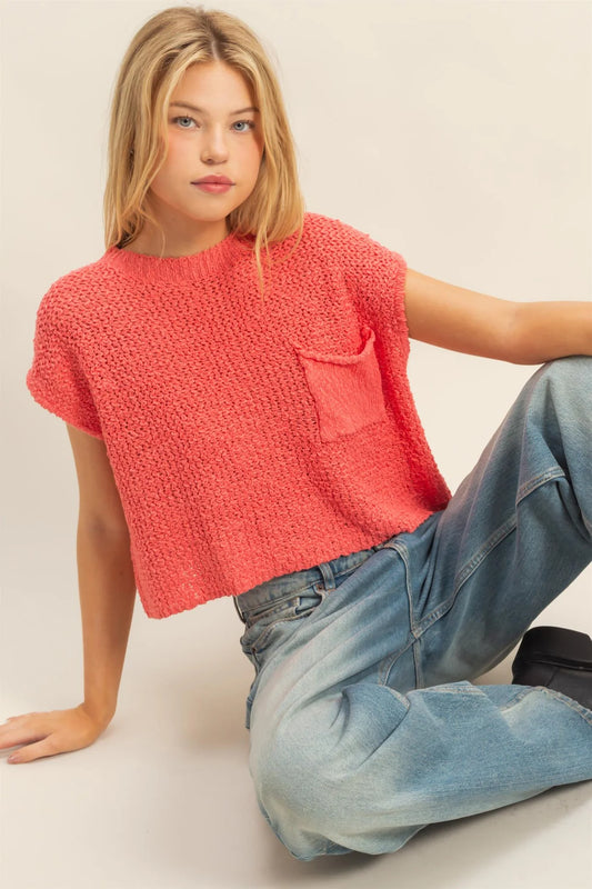 HF25E648 Textured Knitted Crop Top