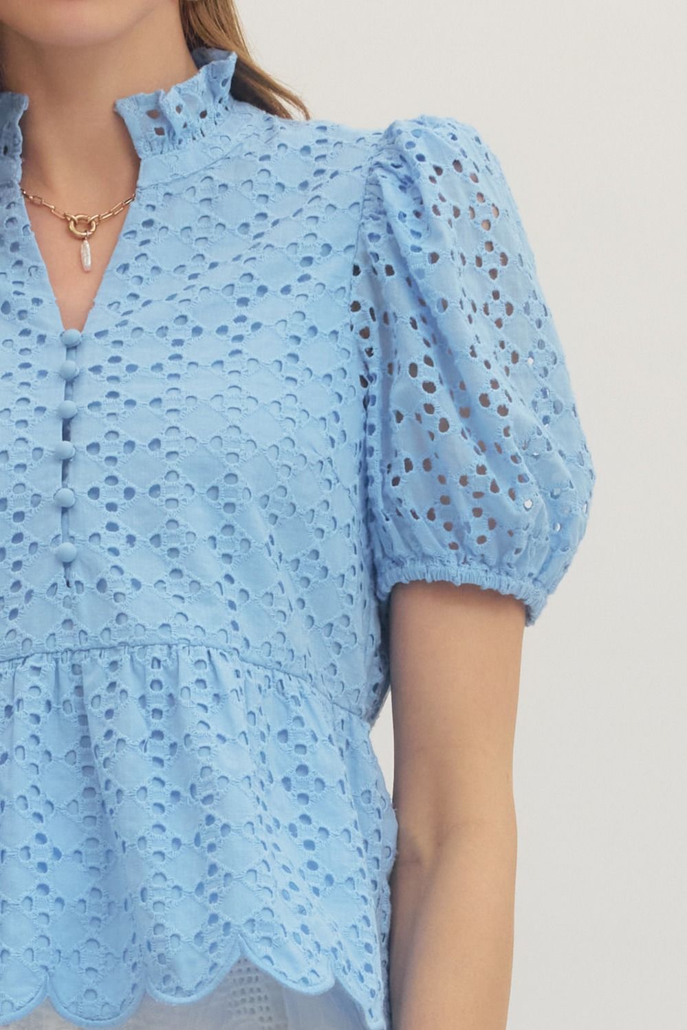 T30420 Short Sleeve Eyelet Top