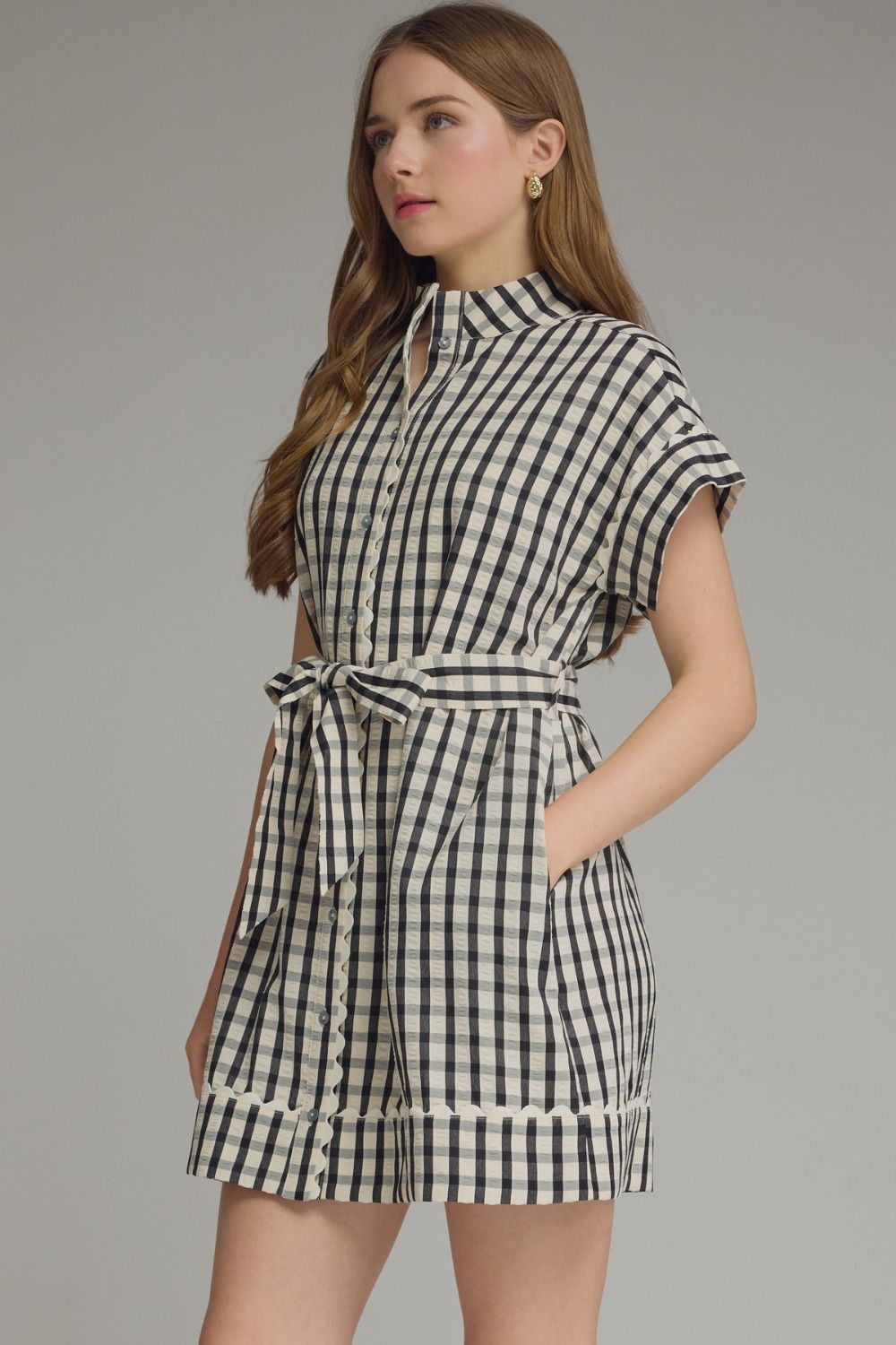 D31665 Gingham Collared Mini Dress