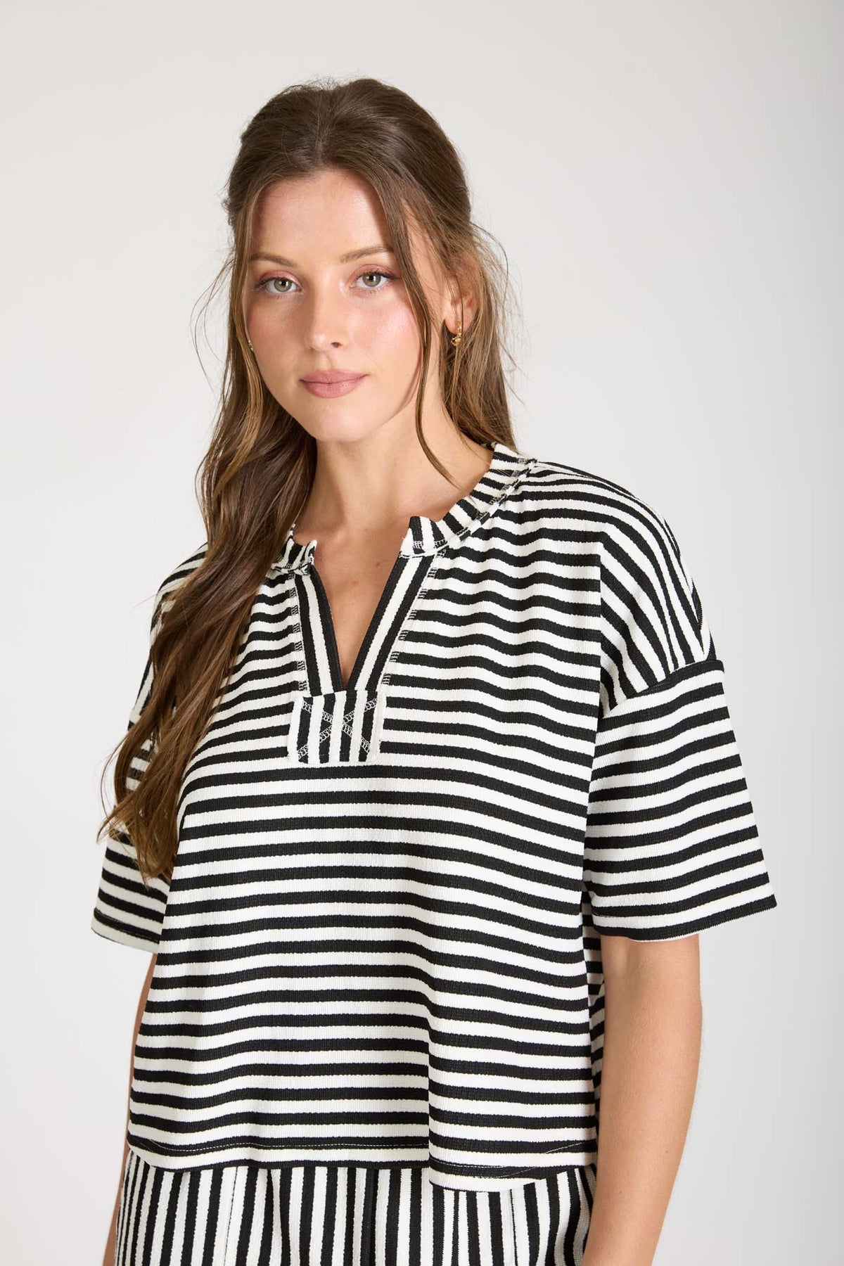 B6SX1045-T Stripe Short Sleeve Top