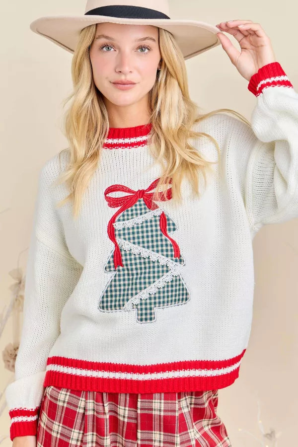CL21063 Gingham Plaid Christmas Tree Sweater