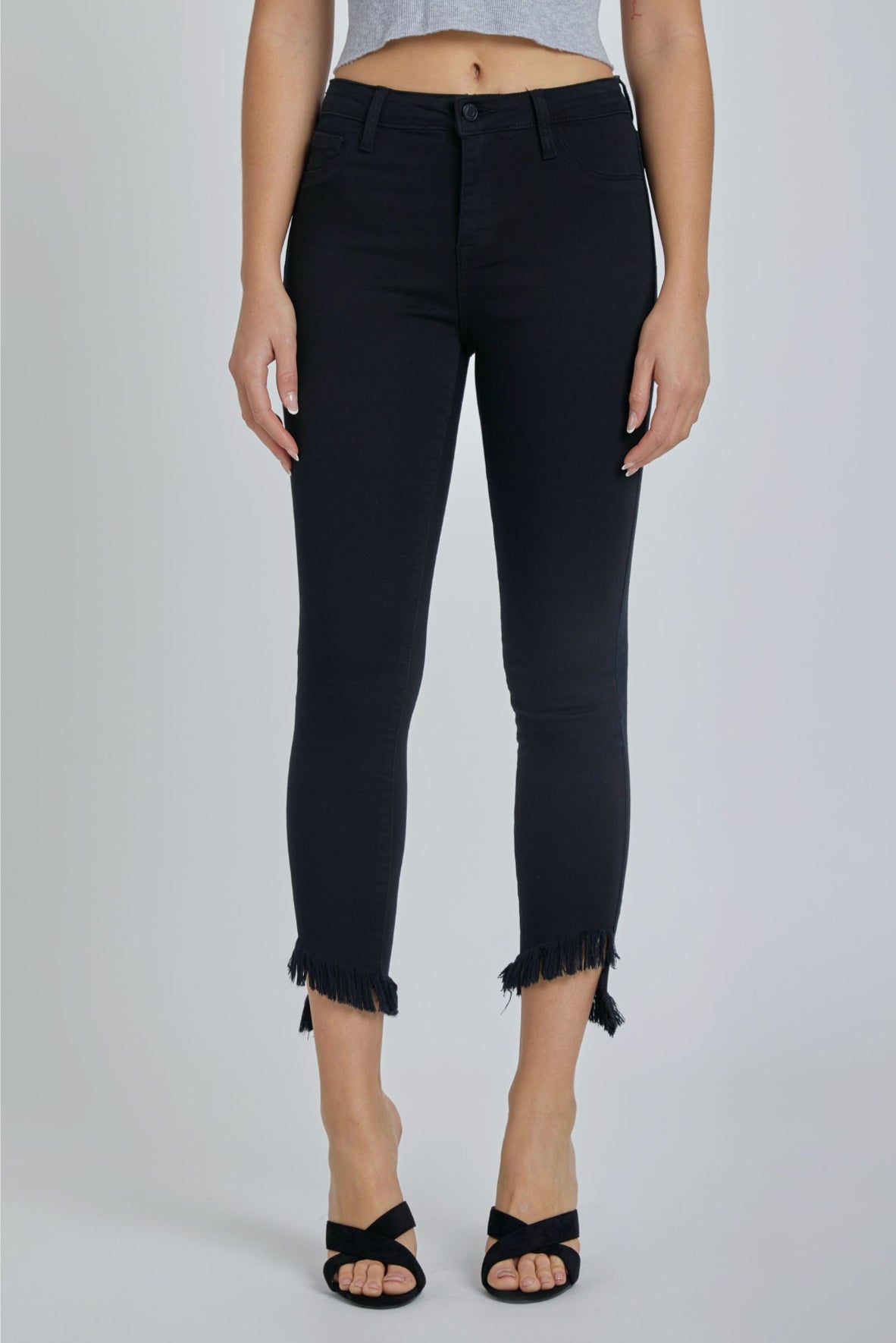 AB76316BLK Mid Rise Crop Skinny Jeans