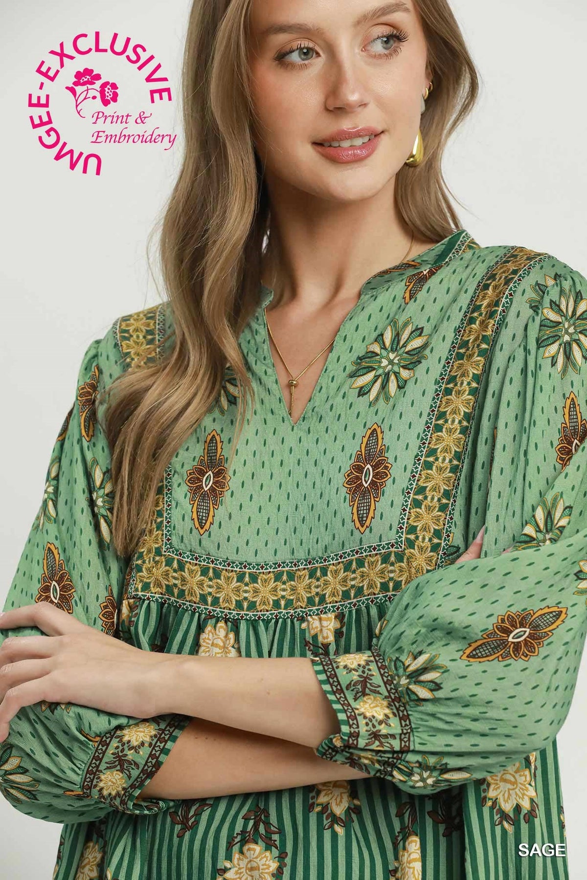 C6615 Printed Babydoll Top