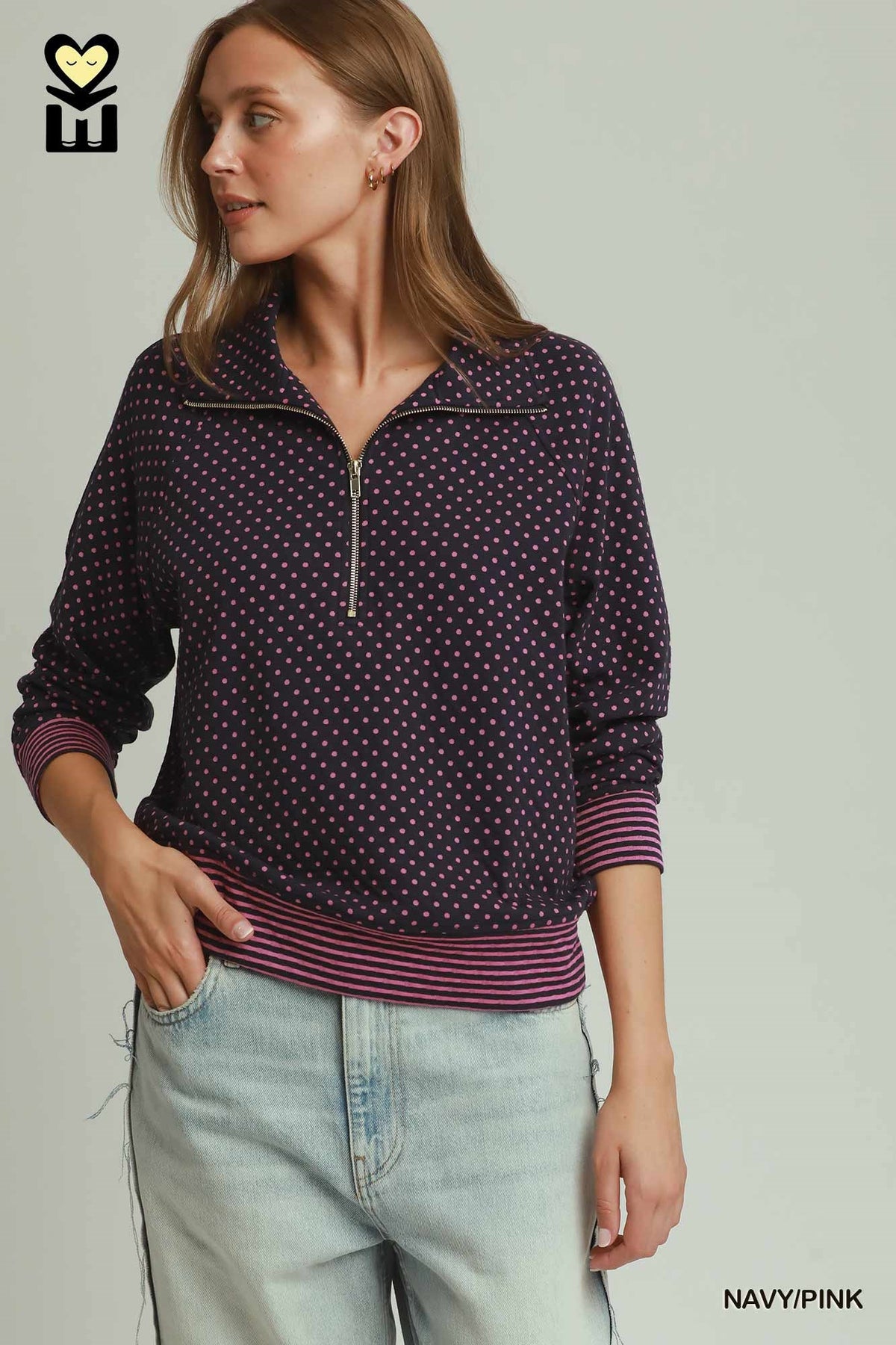 H1155 Polka Dot Half Zip Pullover