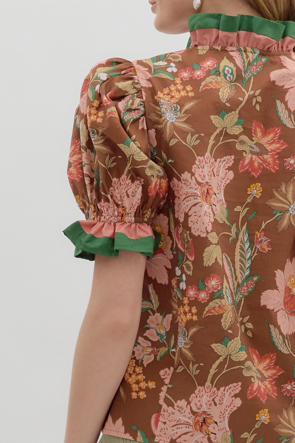 T27949 Floral Print Puff Sleeve Top
