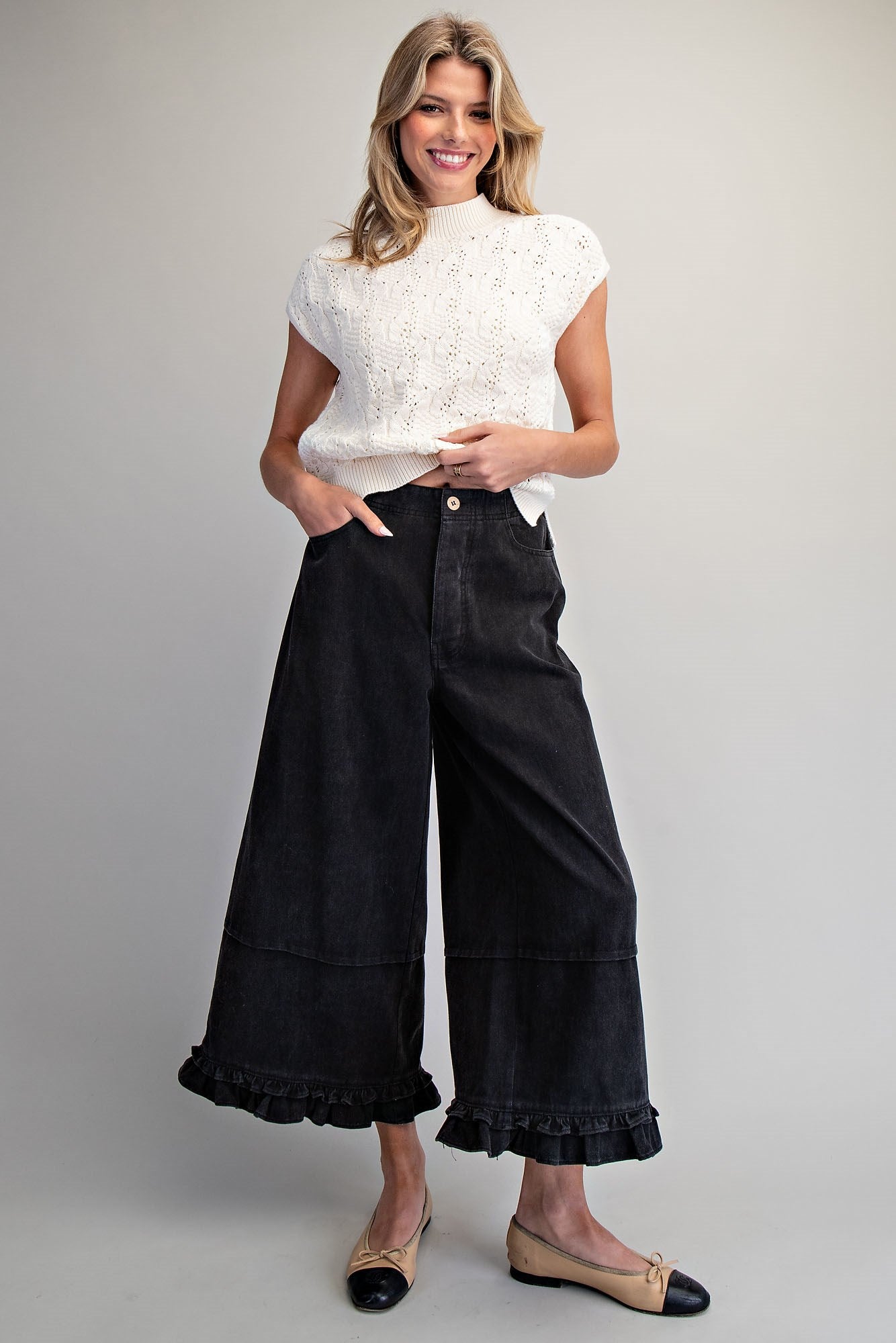 PH15714 Mineral Washed Ruffle Hem Pants