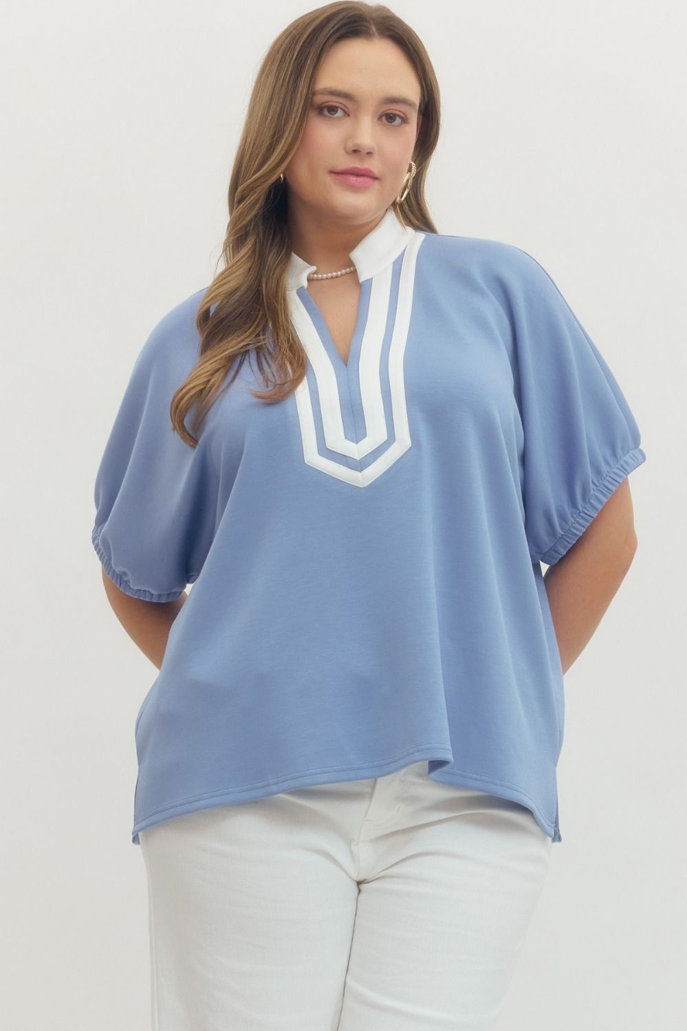 T29735P Curvy Solid Short Sleeve Top