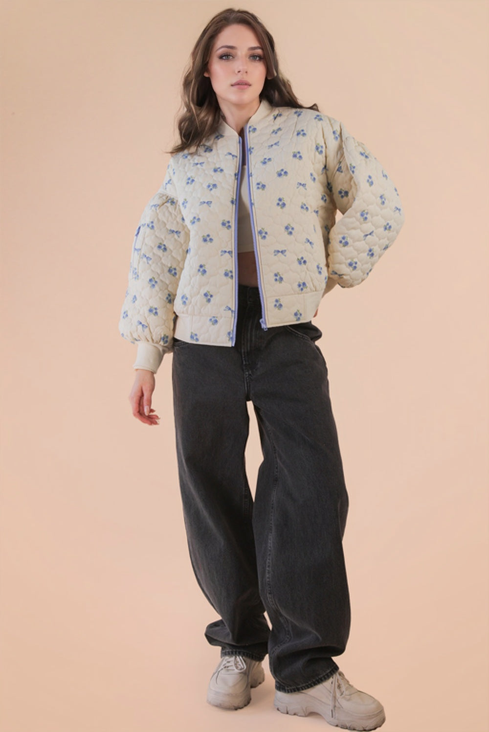 NJ90411 Floral Printed Quilted Jacket