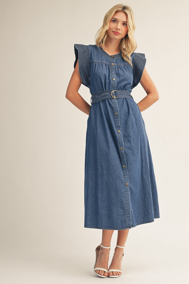 R7267 Midi Length Denim Dress