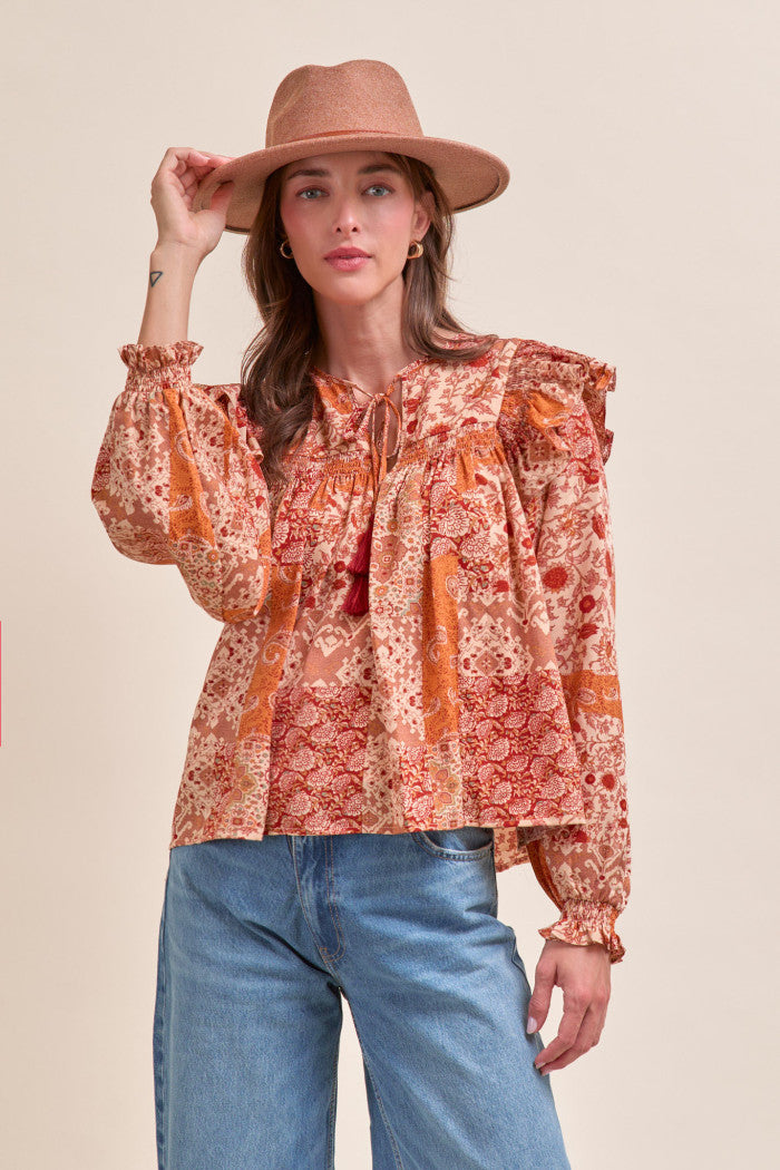 MTP4350 Patchwork Printed Blouse