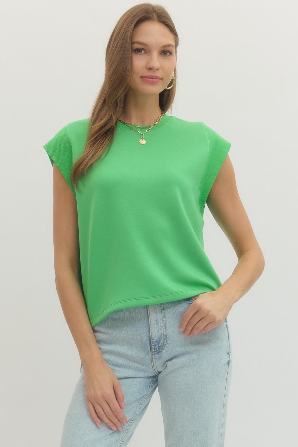 T28380 Solid Cap Sleeve Top
