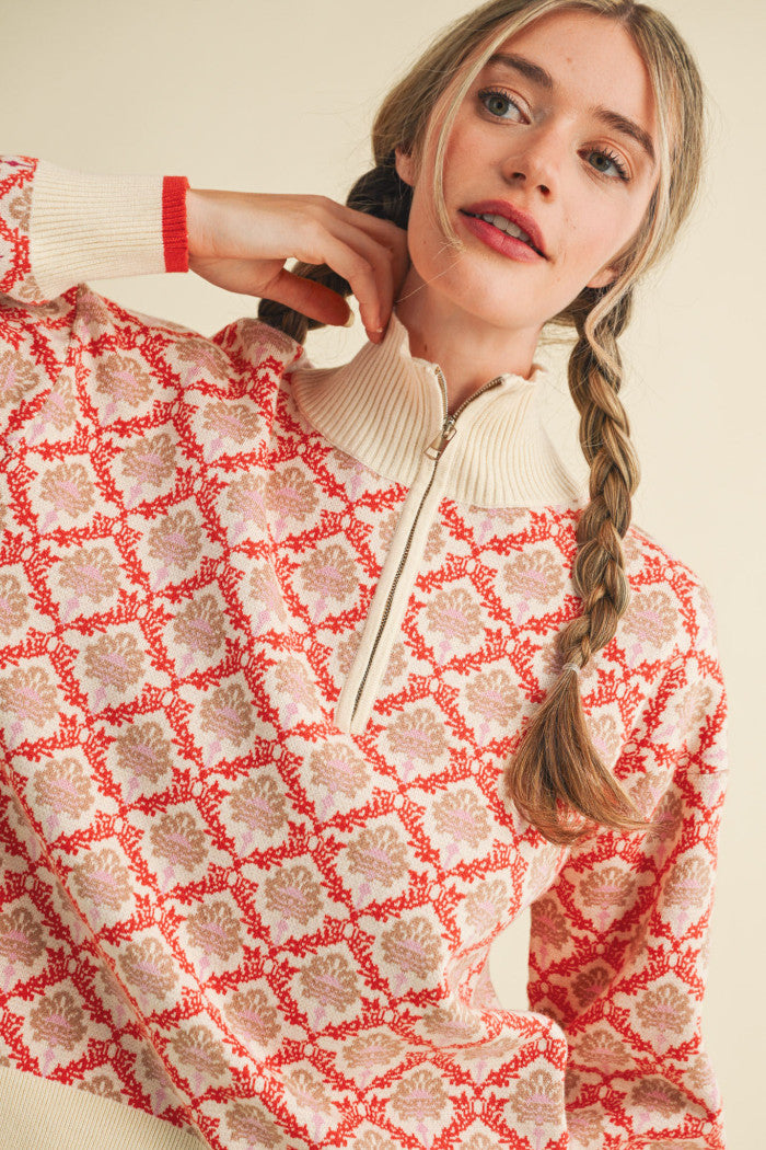 MSW10829 Floral Half Zip Pullover