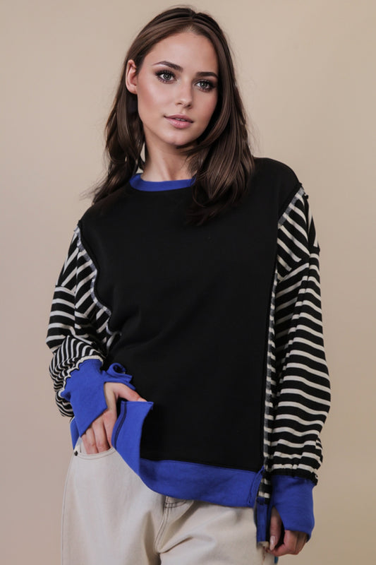NT12221 Oversized Striped Casual Top