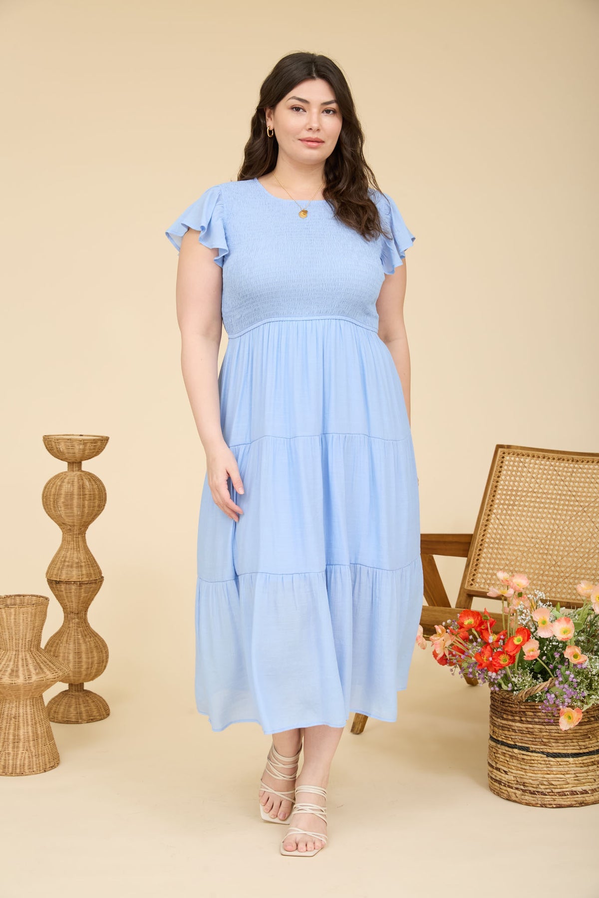 PCR2847 Curvy Tiered Midi Dress