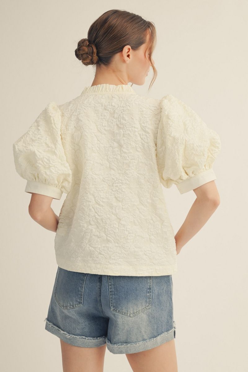 B14031 Button Down Floral Jacquard Top