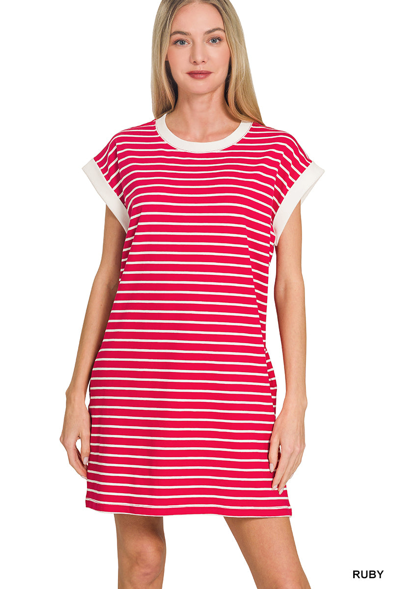 CD-3554Y Striped T-Shirt Dress