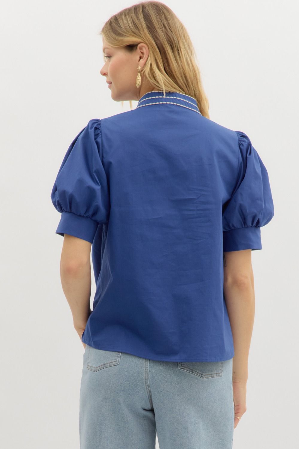 T27464 Solid Puff Sleeve Top