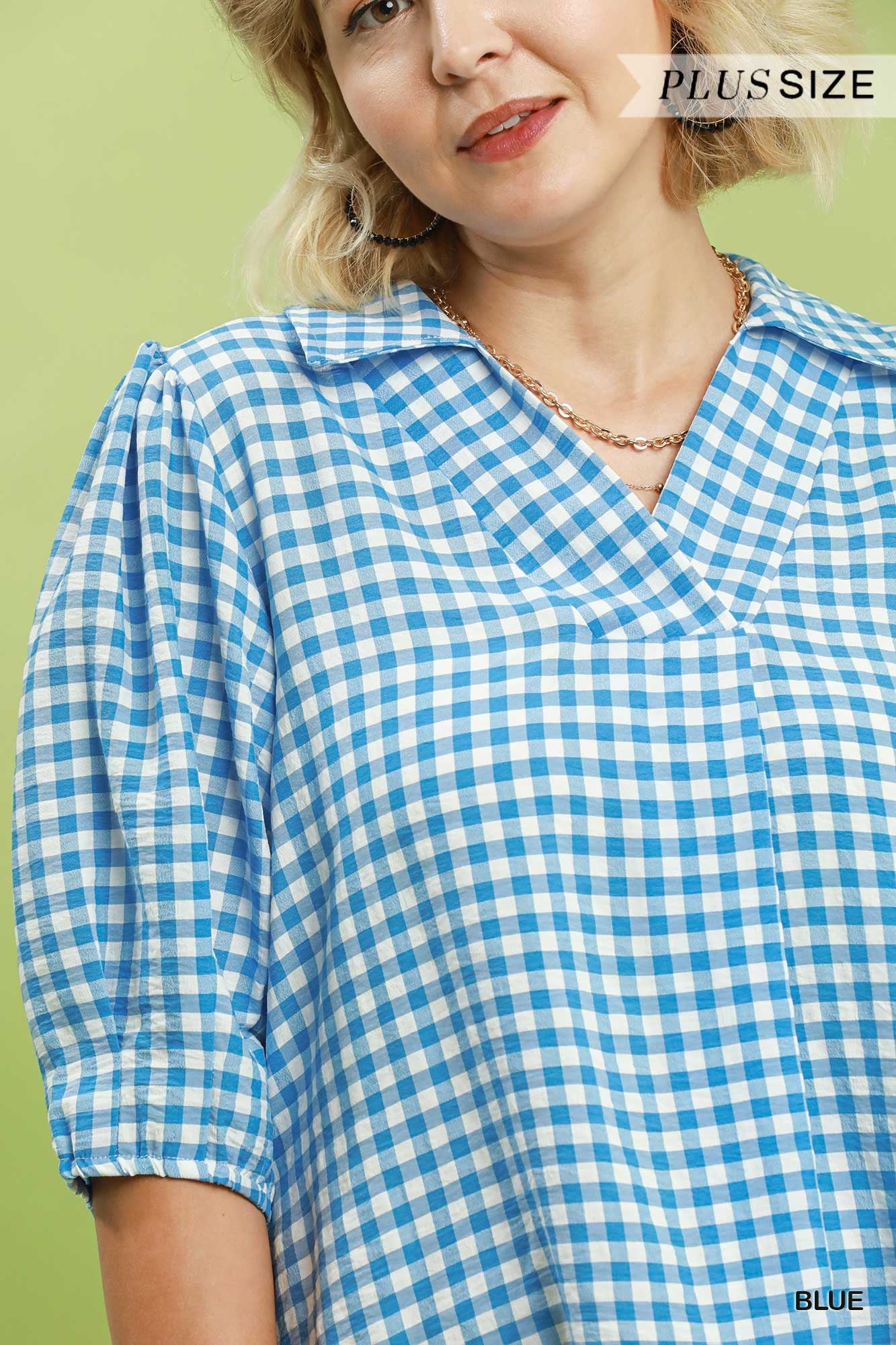 WC6390 Curvy Gingham Collared Blouse